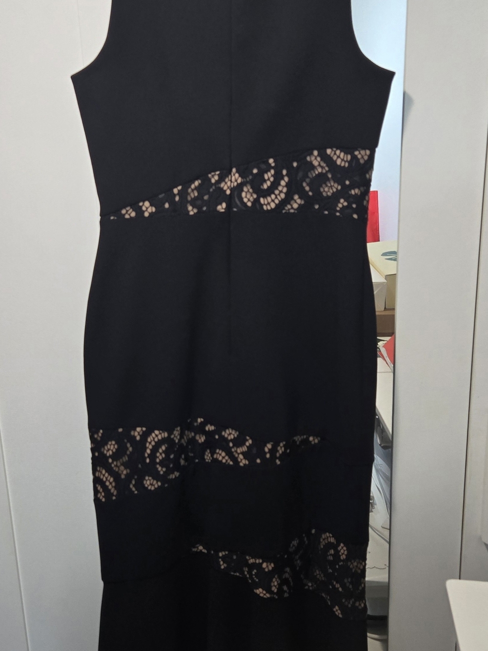 BCBGMaxAzria Black Asymmetrical Lace-Panel Dress - Picture 4 of 13